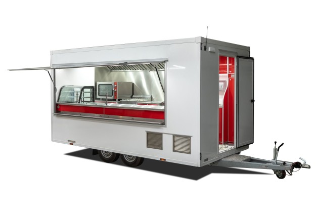 Przyczepa gastronomiczna z wyposażeniem 4,5m - kontenery specjalne